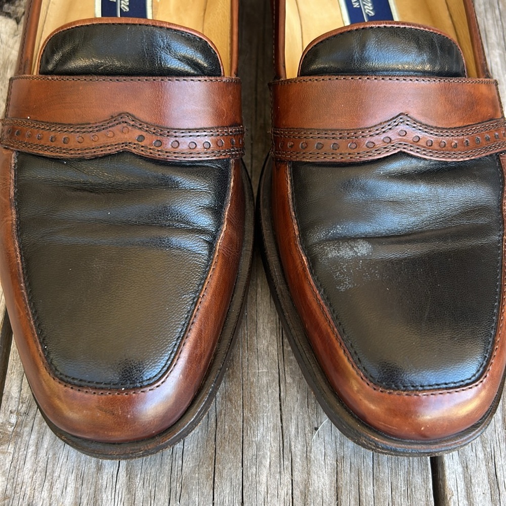 BRAGANO by COLE HANN LEATHER LOAFERS Made in Italy BROWN AND BLACK - Picture 6 of 14